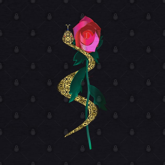 Yellow Black Serpent with Red Rose by geodesyn